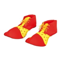Sapatos de palhaço vermelhos e amarelos para crianças