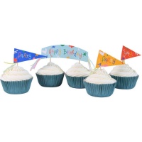 Forminhas e picks para cupcakes de Happy birthday - 24 unidades