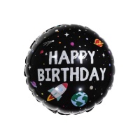 Happy Birthday balão redondo galáxia exterior 45 cm