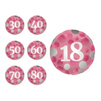 Balão de aniversário cor-de-rosa com bolinhas e número 45 cm - Conver Party