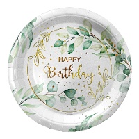 Pratos de Happy Birthday Floral de 23 cm - 6 unidades