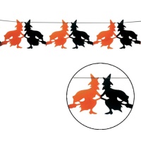 Grinalda de bruxas laranja e preta com vassoura 3,00 m