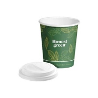 Copos de cartão verde de 200 ml com tampa com orifício - 25 unid.