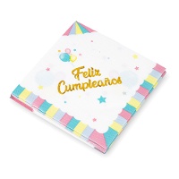 Guardanapos de Feliz Aniversário Bolo, 16,5 x 16,5 cm - 12 unidades