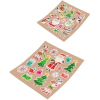 Autocolantes de Natal metálicos em relevo 18,5 x 23 cm - 1 folha