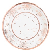 Pratos Rose Gold Snow de 18 cm - 8 unidades