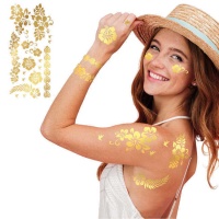 Tatuagens temporárias de flores douradas