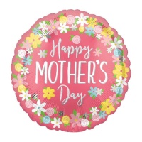 Feliz Balão Redondo do Dia das Mães com Flores 43 cm - Anagrama