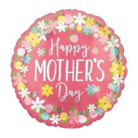 Happy Mother's Day balão redondo com flores 43 cm - Anagrama