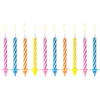 Velas às riscas coloridas 6 cm - PartyDeco - 10 unidades