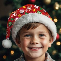 Gorro de Papai Noel com estampa infantil vermelha