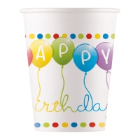 Copos Rainbow Happy Birthday 200 ml - 8 unid.