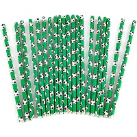 Canudos de papel de Futebol verdes - 20 unidades