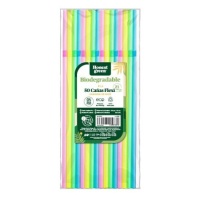 Canudos de 21 cm de plástico biodegradável coloridos flexíveis - Honest Green - 50 unidades