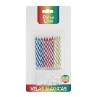 Velas mágicas coloridas às riscas 6 cm - 10 unidades