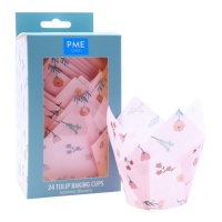 Cápsulas de tulipa de papel para muffins flores cor-de-rosa - PME - 24 unidades