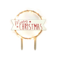 Topo de bolo em madeira com luzes led de Feliz Natal - Scrapcooking