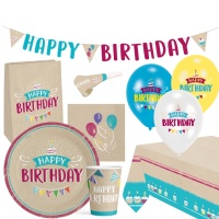 Pack de mesa Happy Birthday kraft - 60 peças