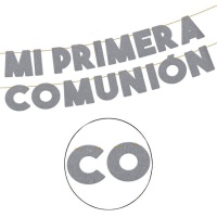 Coroa de flores com purpurinas prateadas My First Communion 3 m