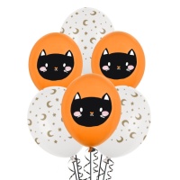 Balões de latex de Halloween Hocus pocus com gato de 30 cm - PartyDeco - 50 unidades