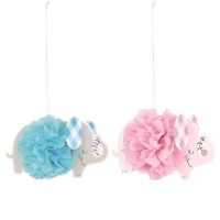 Pendente pompom redondo com flor de elefante 23 cm - 3 peças