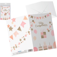 Cartão de aniversário com purpurinas douradas