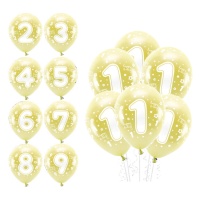Balões de Látex Feliz Bday com números 33 cm biodegradáveis - PartyDeco - 6 pcs.