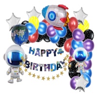 Kit de balões e grinalda Happy Birthday Espaço Exterior - Monkey Business - 84 unidades