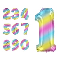 Balão número arco-íris em tons pastel 71 cm - Conver Party
