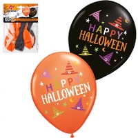 Balões de látex happy halloween com chapéus de bruxa de 30 cm - 6 unidades
