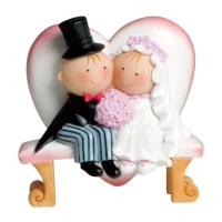 Figura para bolo de casamento dos noivos com banco de coração de 15,5 cm