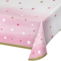 Toalha de mesa de 1º aniversário cor-de-rosa de 1,37 x 2,59 m