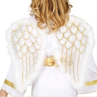 Asas de anjo branco e dourado para crianças - 48 x 41 cm