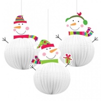 Pendentes decorativos de lanterna boneco de neve - 3 pcs.