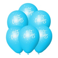 Feliz Aniversário Balões de látex azul claro 23 cm - 6 unidades