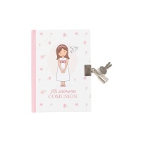 Agenda de comunhão para rapariga com chaves 16 x 13,5 cm - 1 peça