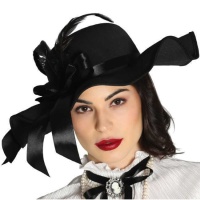 Chapéu pamela preto com laço e plumas