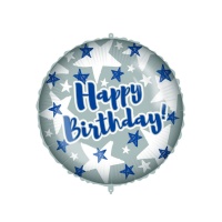 Feliz Aniversário balão redondo com estrelas 46 cm - Procos