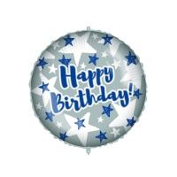 Balão redondo Feliz Aniversário com estrelas 46 cm - Procos