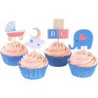 Cápsulas de cupcake para chá de bebé e palitos para chá de bebé - 24 unid.