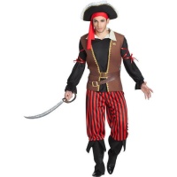 Fato de pirata às riscas vermelhas e pretas para homem