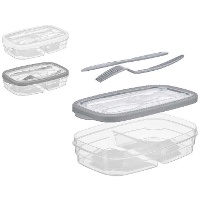 Tupper de 1,3 L com compartimentos e talheres - 1 unidade
