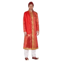 Fato hindu vermelho e dourado para homens