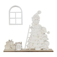 Figura de madeira de cena natalina com árvore, presentes e gnomos de 24 x 20,5 x 6,5 cm - Artis decor