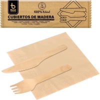 Conjunto de talheres e guardanapos em madeira - 1 peça