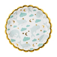 Pratos de baleia com coroa 18 cm - 6 unidades