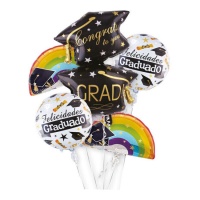 Balão de Feliz Aniversário Graduado Arco-Íris - 5 unidades
