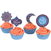 Cápsulas para cupcakes com palitos Eid Mubarak - 24 unidades