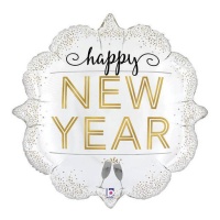 Balão Feliz Ano Novo 61 cm branco e dourado - Grabo
