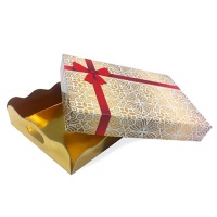 Tabuleiro 28 x 22 x 5 cm dourado com tampa decorada